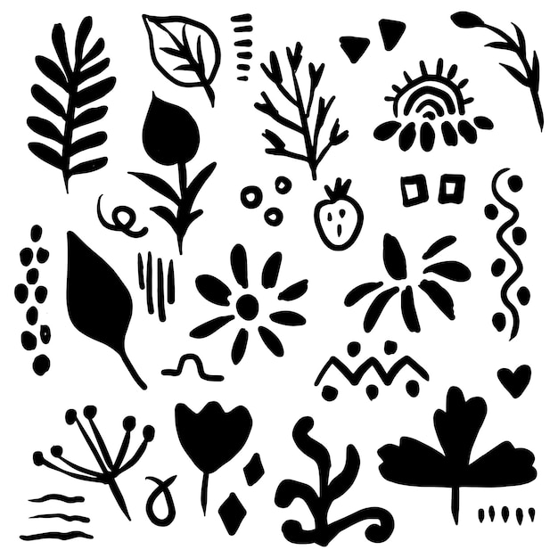 Herb silhouette vector doodle Scandinavian monochrome set