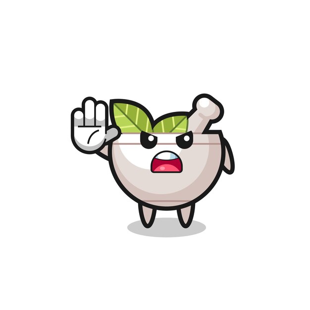 Herbal bowl character doing stop gesture cute design