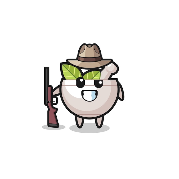 Herbal bowl hunter mascot holding a gun cute design