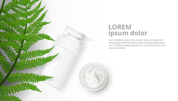 Vector herbal cosmetic bottle and natural cream ad template