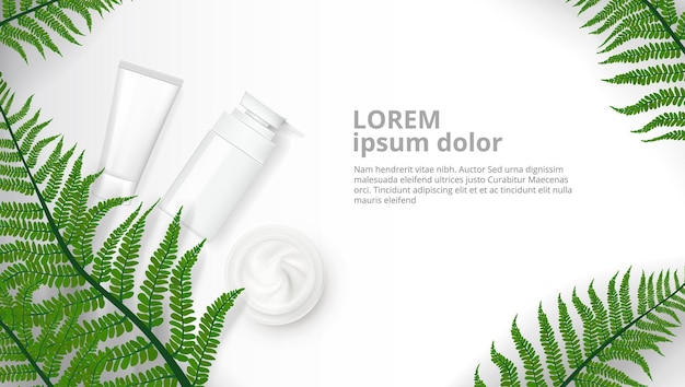 Vector herbal cosmetic bottle and natural cream ad template