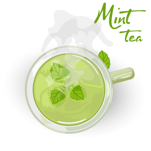 Вектор Травяной лечебный полезный чай с мятой в керамической чашке.