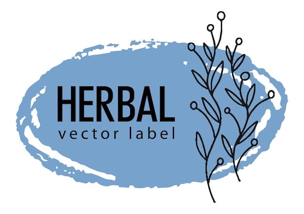 Banner etichetta a base di erbe con fogliame e pianta botanica