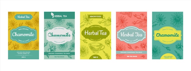 Herbal leaf tea template label design set