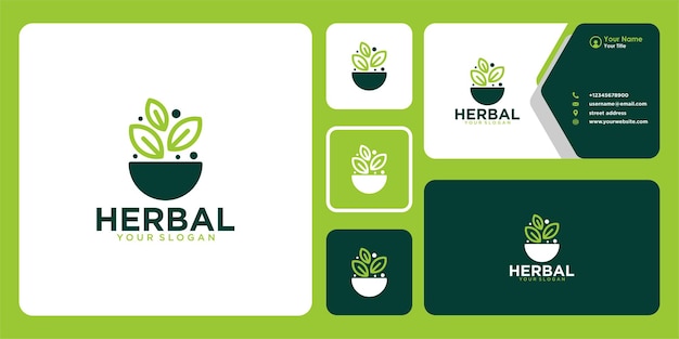 травяной дизайн логотипа и визитная карточка