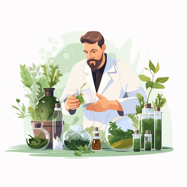 Vector herbal_oils_natural_medicinesscientist_or_doctor