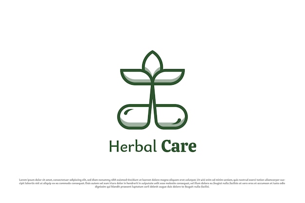 Herbal pill logo design illustration silhouette line art herbal tablet medicine local traditional