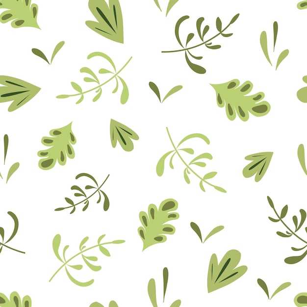 Herbal seamless pattern green herb background nature organic design hand painted leaves botanical paper