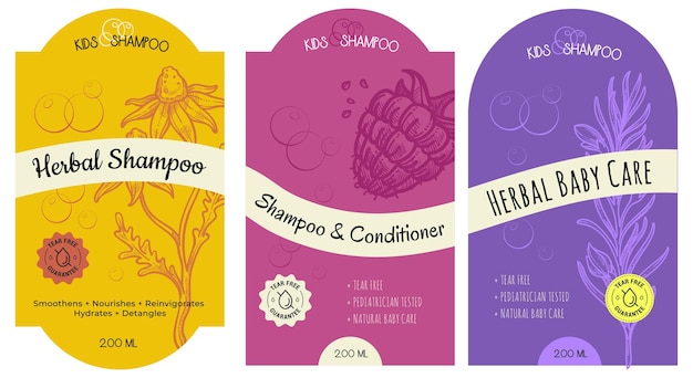 Herbal shampoo and conditioner baby care labels