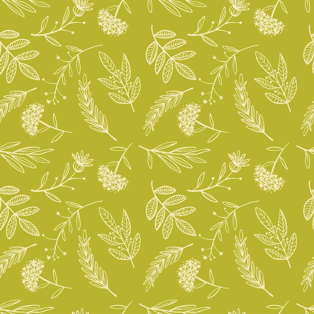 Herbal sketch detox seamless pattern golden design vector illustration