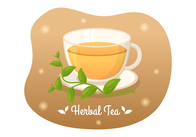 Herbal Tea Illustration with Chamomile Leaves of Health Drink Green to Increase Endurance Concept