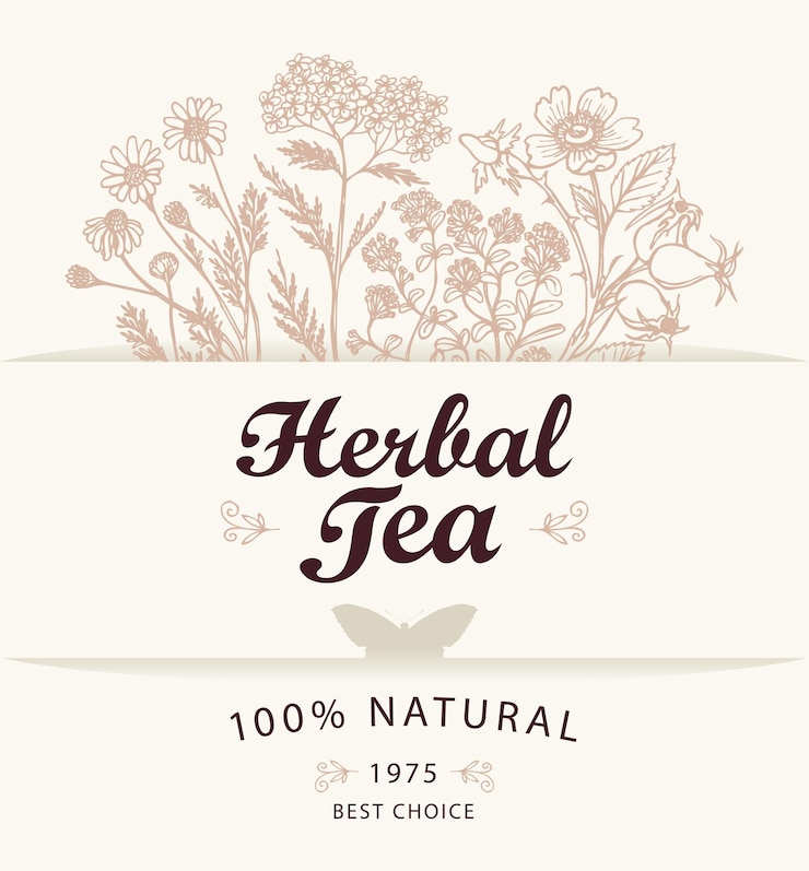 Vector herbal tea with different herbs