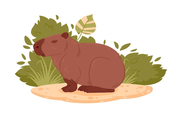 herbivore capybara cartoon flat vector illustration resting capybara