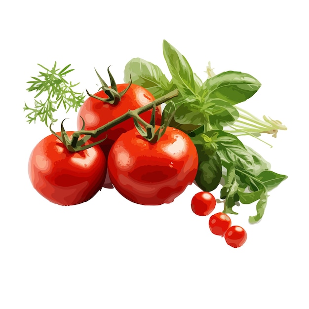 Vector herbs and tomato on a white background