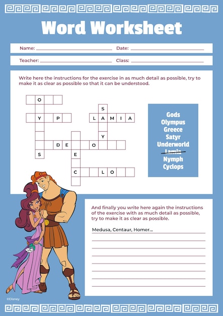 Hercules Greek Gods Worksheet