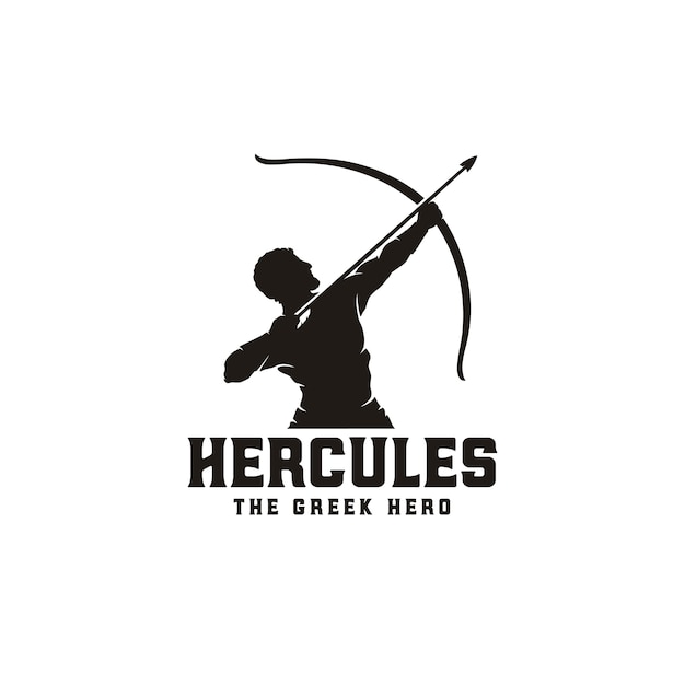 Hercules Heracles with Bow Longbow Arrow, Muscular Myth Greek Archer Warrior Silhouette Logo design