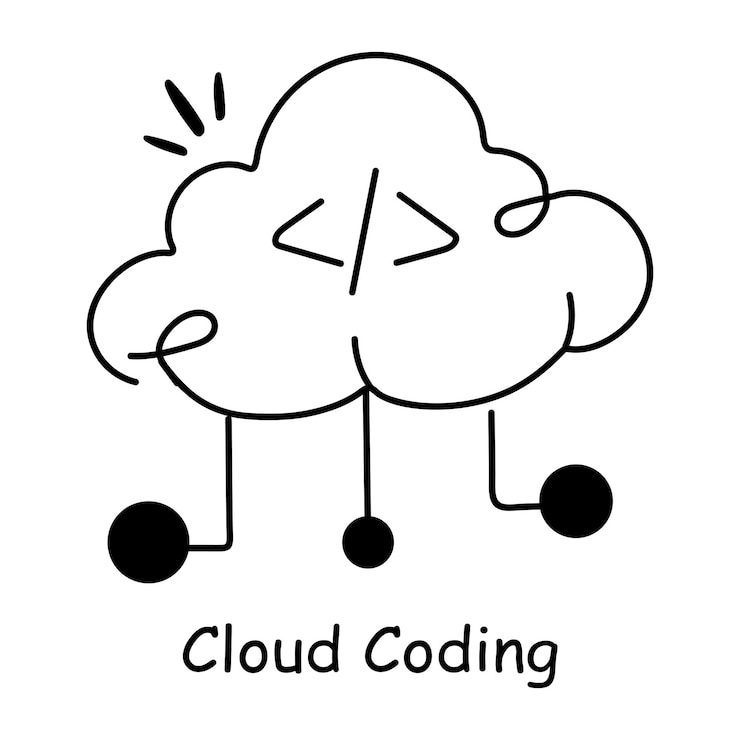 Vector here is a doodle icon of cloud coding