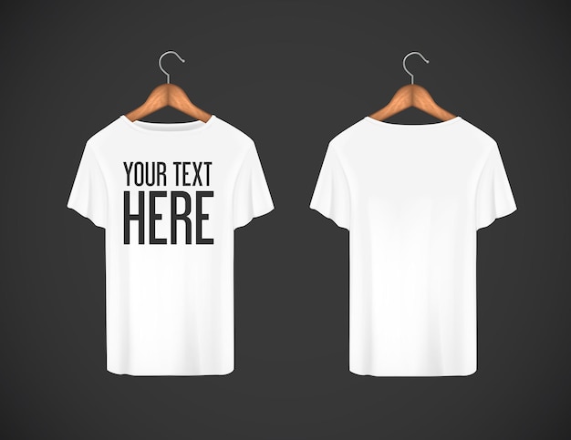 Vector heren wit t-shirt. realistisch mockup met merktekst voor reclame. t-shirt met korte mouwen sjabloon op de achtergrond.