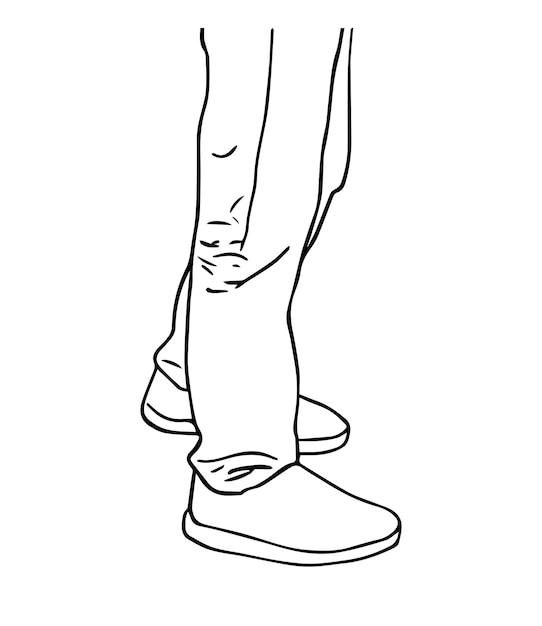 Herenbenen in broeken en sneakers kleding doodle lineaire cartoon kleuren