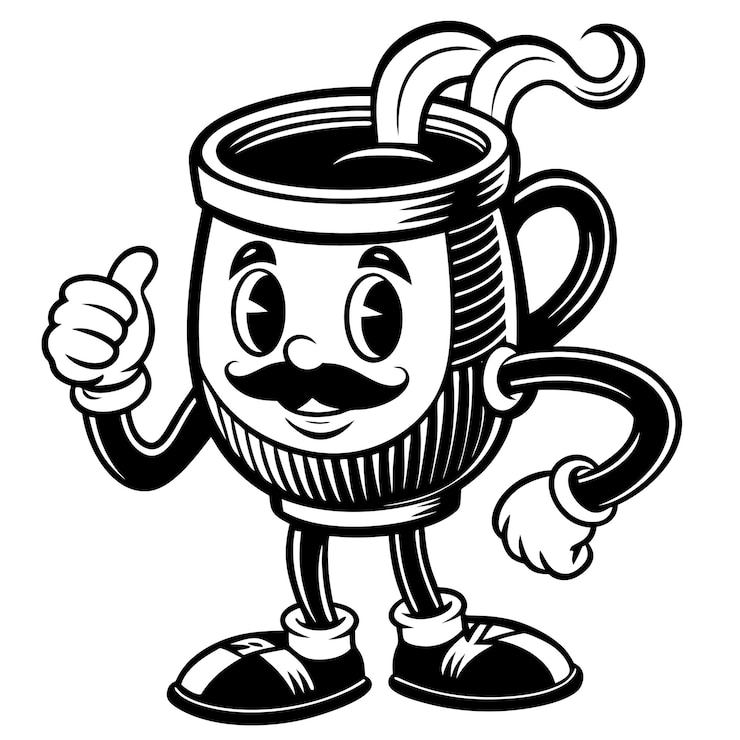 Vector heres a cartoon coffee character in a vintage comic style let me know if youd like any adjustment