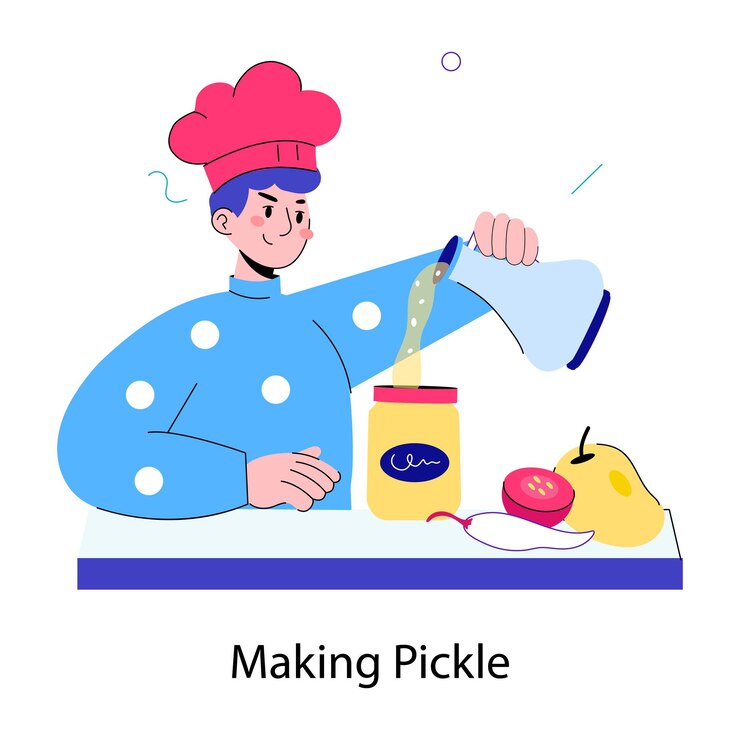 Vector heres a doodle mini illustration of chef making pickle