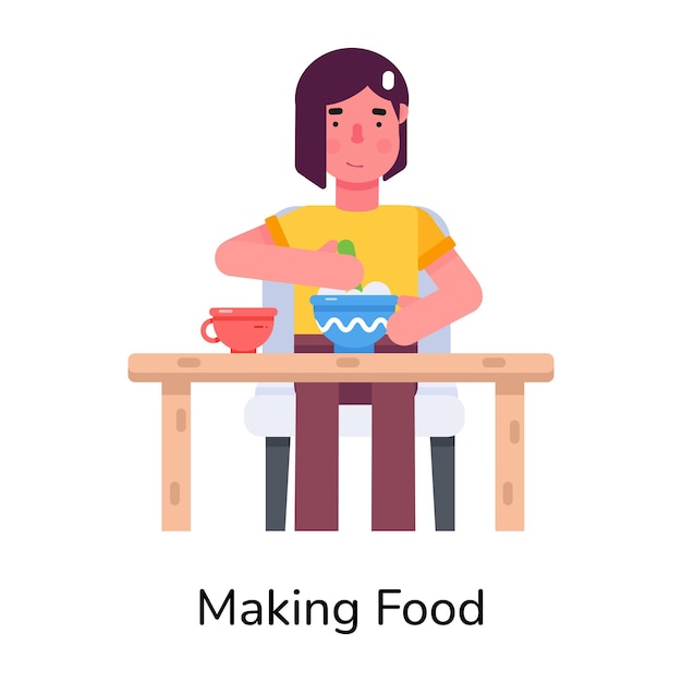 heres a flat icon of girl making food
