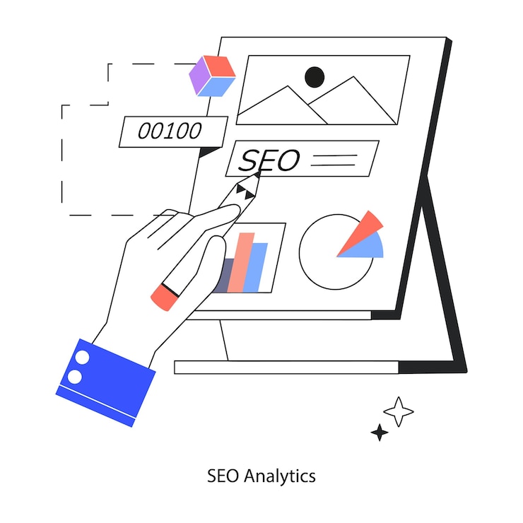 Vector heres a linear mini illustration of seo analytics