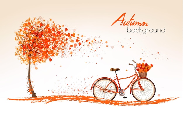 Herfst achtergrond met een boom en een fiets. Vector.