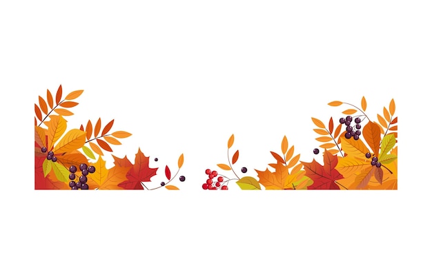 Herfst achtergrond met ruimte voor tekstbanner met heldere herfst appelbes lijsterbes esdoorn bladeren en bessen vector illustratie sjabloon