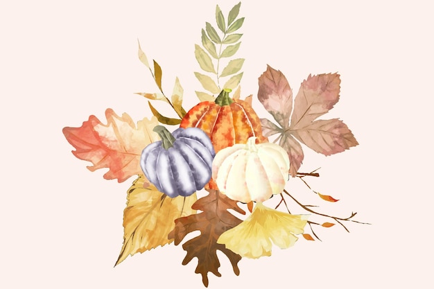 Herfst aquarel bladeren pompoen