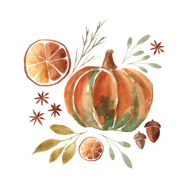 Herfst aquarel illustratie met pompoen