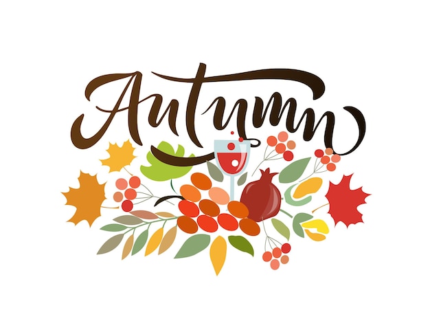 Herfst belettering typografie moderne herfst kalligrafie vector illustratie op gestructureerde achtergrond