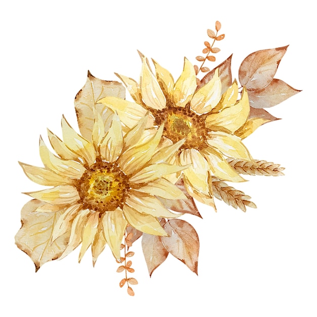 Herfst boeket aquarel zonnebloemen en bladeren