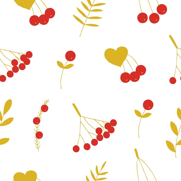 Herfst bos bessen en planten naadloze patroon vector illustratie hand tekenen rode en gouden kleuren