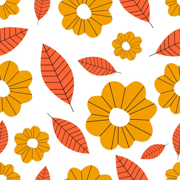 Herfst botanische naadloze patroon met bladeren en bloemen