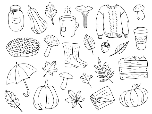 Herfst clipart in doodle stijl