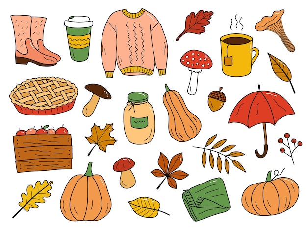 Vector herfst clipart in doodle stijl