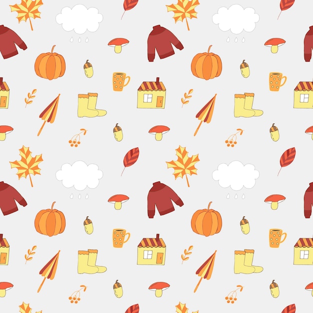 Herfst doodles naadloze patroon vector illustratie hand tekenen veelkleurige