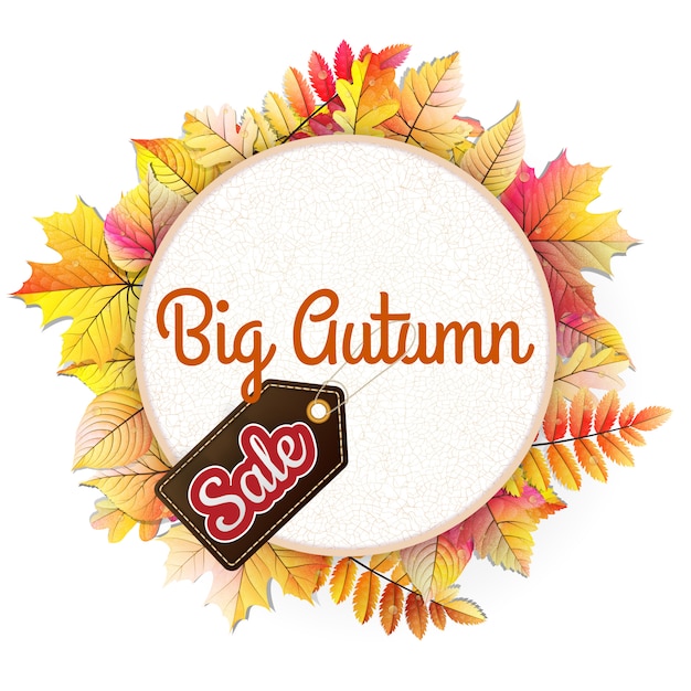 Herfst frame in de vorm van gevallen blad Big Sale.