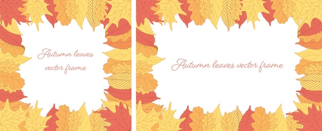 Herfst frames met kleurrijke bladeren hand getekende vectorillustratie