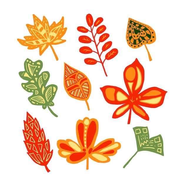 Herfst gebladerte gekleurde doodle set