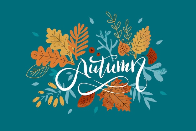 Herfst gezellige stickerset met belettering. Pompoen, trui, oogst, gele bladeren, bladval, laarzen,