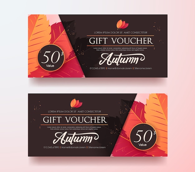 Herfst gift voucher kortingssjabloon met kleurrijk patroon