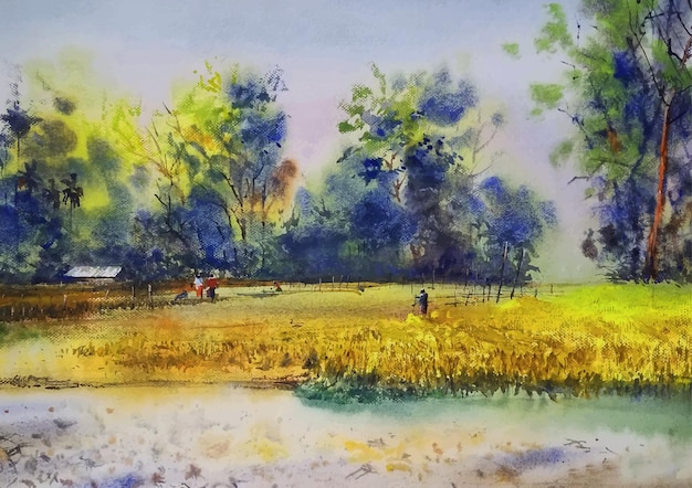 Herfst in het dorp natuur aquarel achtergrond