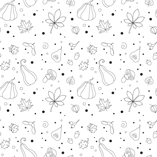 Vector herfst naadloos patroon in eenvoudige doodle stijl vector illustratie