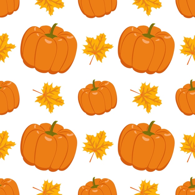 Herfst naadloos patroon met gemberpompoenen en esdoornbladeren print voor halloween thanksgiving texti...