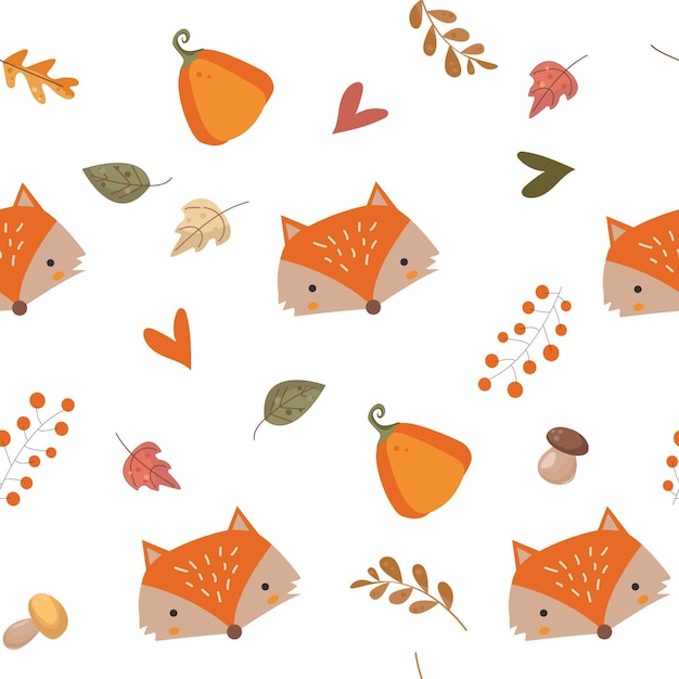 Herfst naadloos patroon met schattige vos pompoen en herfst elementen