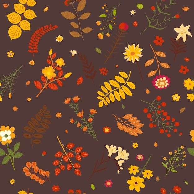 Herfst naadloze achtergrond laat bloemen patroon