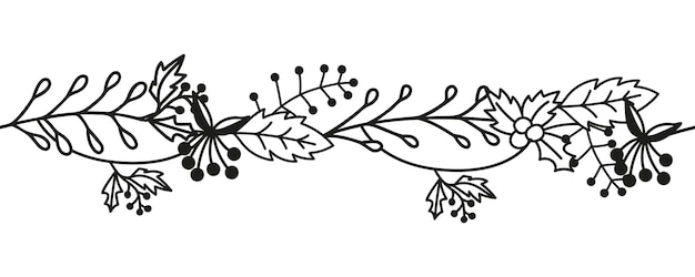 Herfst naadloze borstel met florale elementen bladeren bloemen twijgen Doodle vectorillustratie