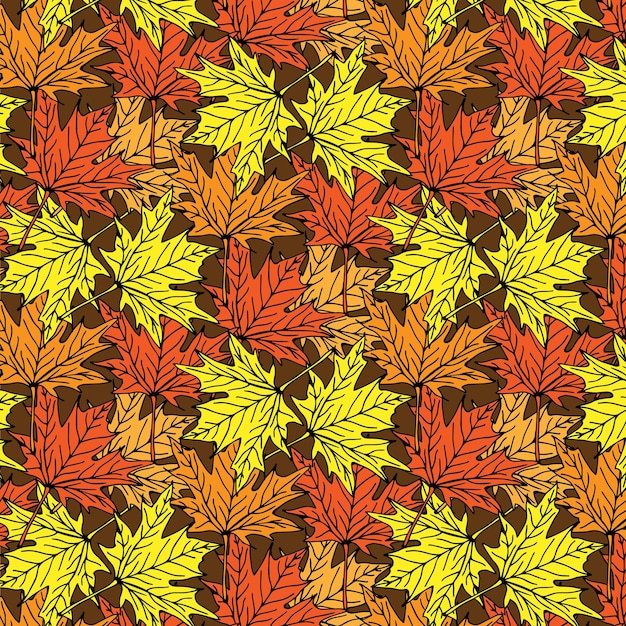 Herfst naadloze patroon van oranje esdoorn bladeren op een witte achtergrond, Vector
